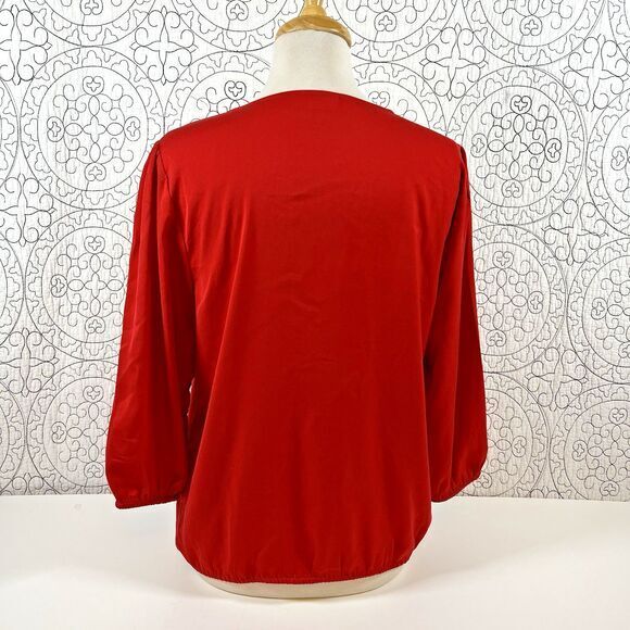 Ann Taylor Loft Blouse M Red Ruffle Silky Top - Picture 8 of 8